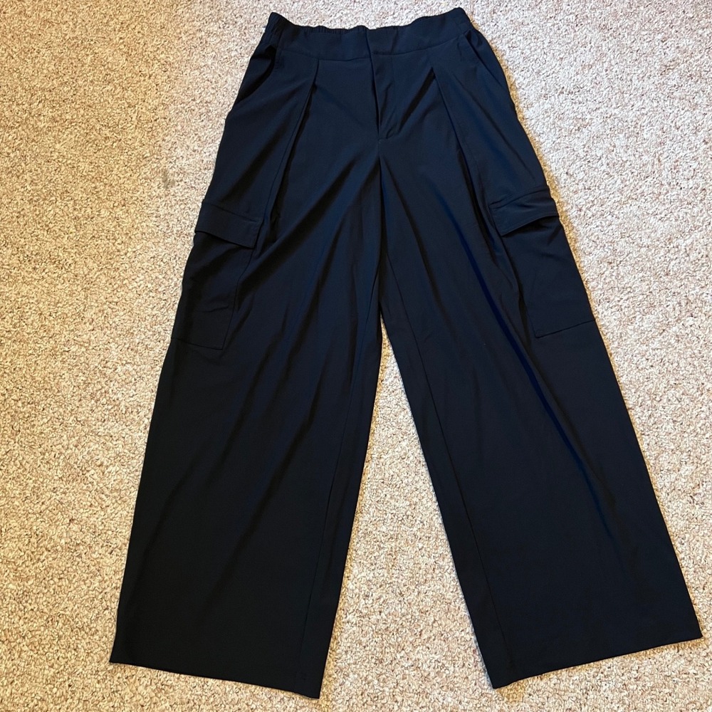 Athleta Brooklyn Wide Leg Cargo Pants Black High Rise Stretch Trousers 6